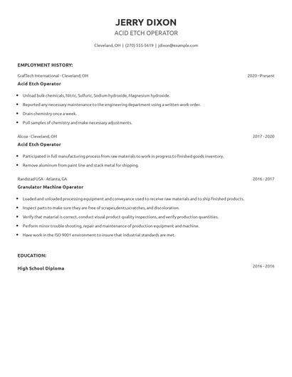 Acid Etch Operator Resume
