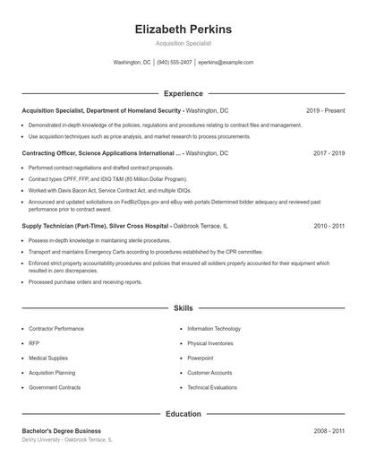 Acquisition Specialist Resume