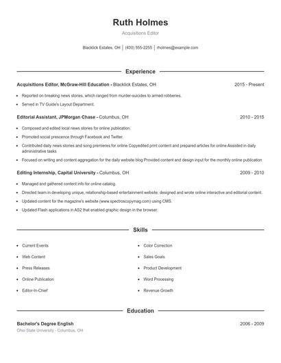 Acquisitions Editor Resume