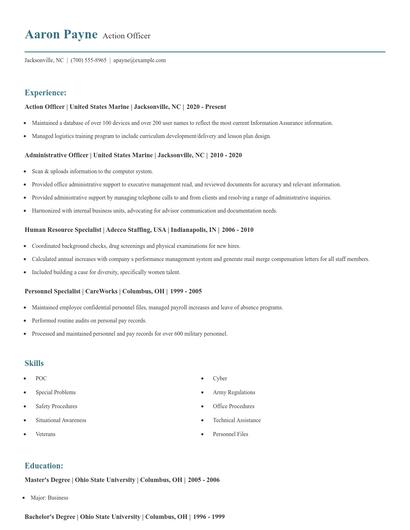 Action Officer Resume