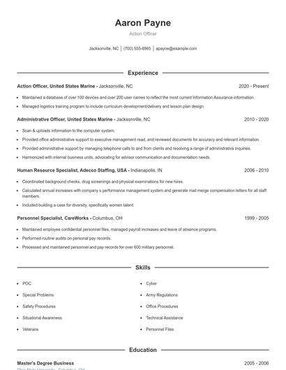 Action Officer Resume