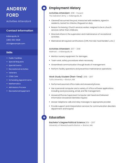 Activities Attendant Resume