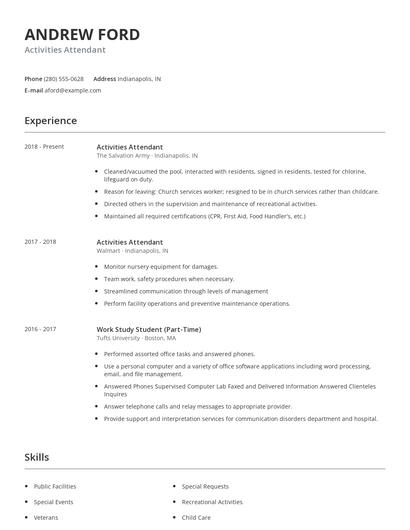 Activities Attendant Resume