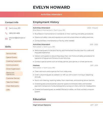 Activities Attendant Resume