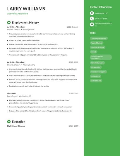 Activities Attendant Resume