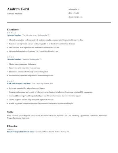 Activities Attendant Resume