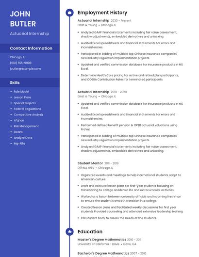 Actuarial Internship Resume