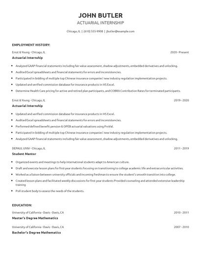Actuarial Internship Resume