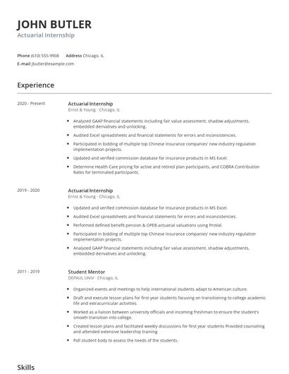 Actuarial Internship Resume