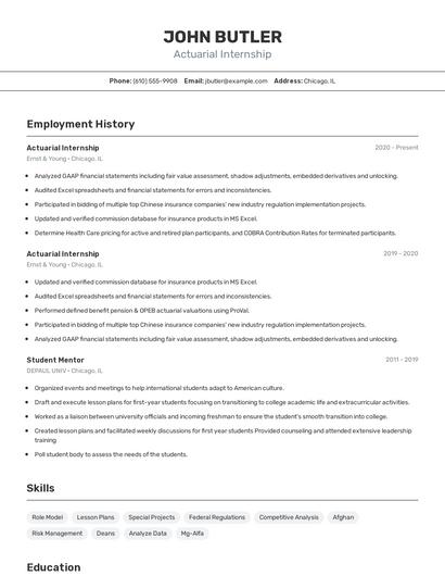 Actuarial Internship Resume