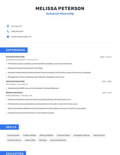 Actuarial Internship Resume