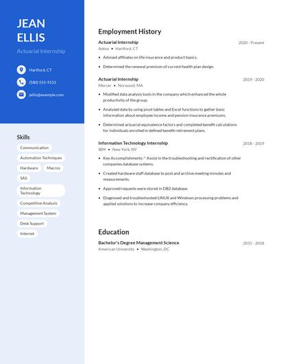 Actuarial Internship Resume