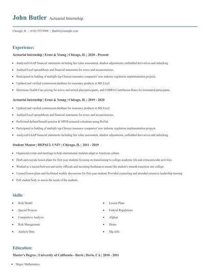 Actuarial Internship Resume