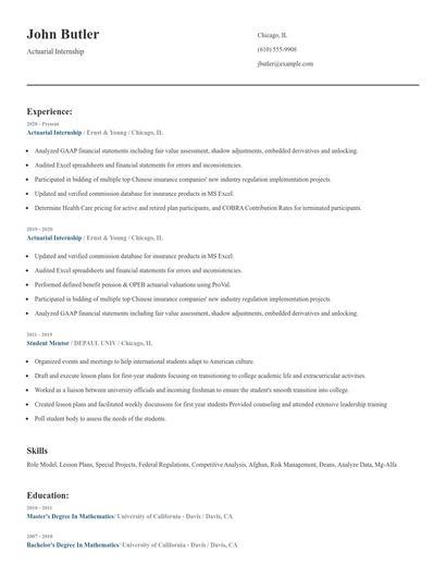 Actuarial Internship Resume