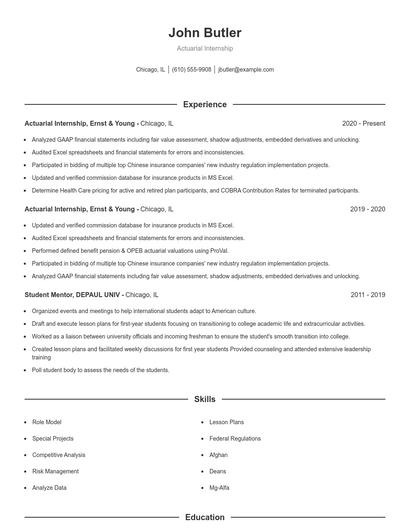 Actuarial Internship Resume