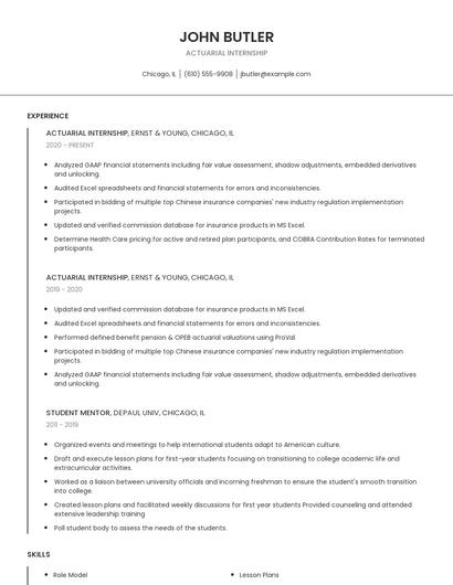 Actuarial Internship Resume