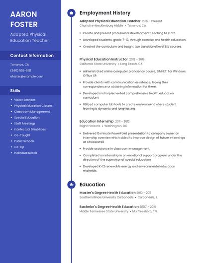 Adapted Physical Education Teacher Resume