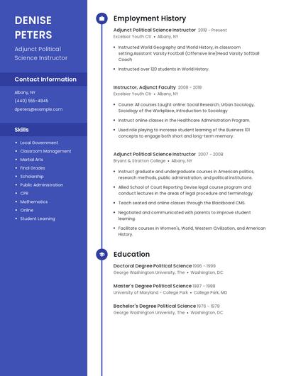 Adjunct Political Science Instructor Resume