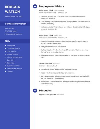 Adjustment Clerk Resume