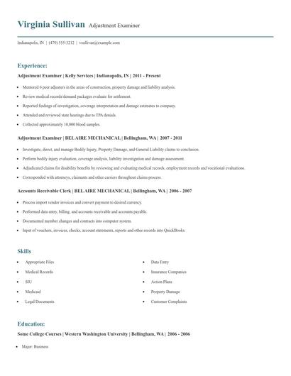 Adjustment Examiner Resume