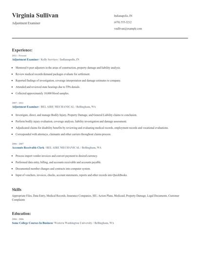Adjustment Examiner Resume