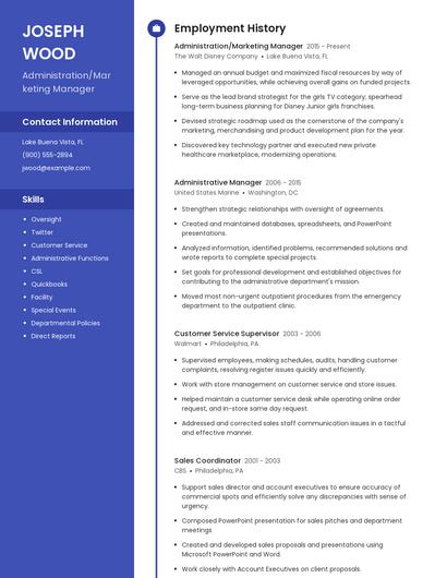 Administration/Marketing Manager Resume