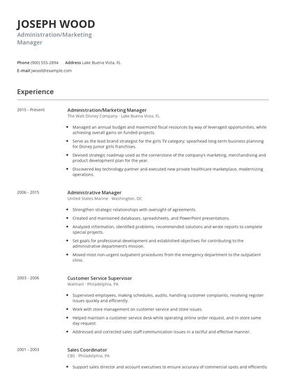 Administration/Marketing Manager Resume
