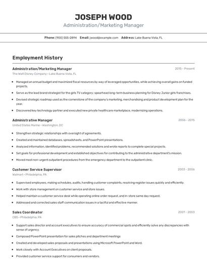 Administration/Marketing Manager Resume