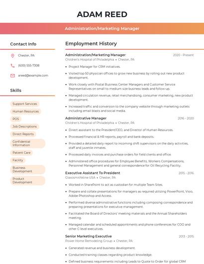 Administration/Marketing Manager Resume