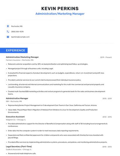 Administration/Marketing Manager Resume