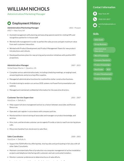 Administration/Marketing Manager Resume