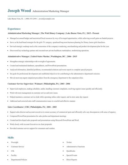 Administration/Marketing Manager Resume