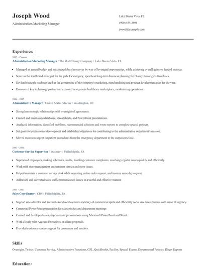 Administration/Marketing Manager Resume