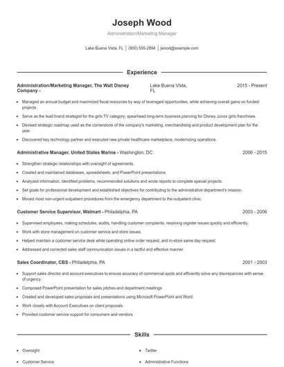 Administration/Marketing Manager Resume