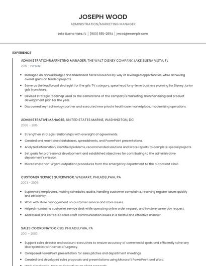 Administration/Marketing Manager Resume