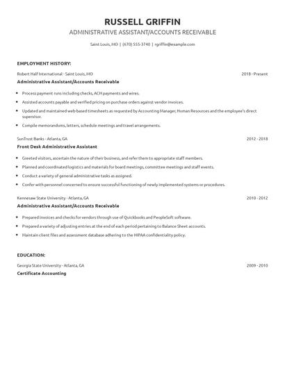 Administrative Assistant/Accounts Receivable Resume