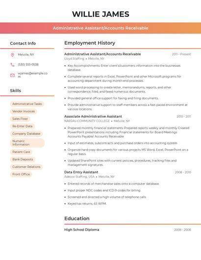 Administrative Assistant/Accounts Receivable Resume