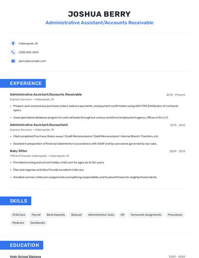 Administrative Assistant/Accounts Receivable Resume