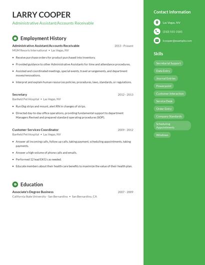 Administrative Assistant/Accounts Receivable Resume