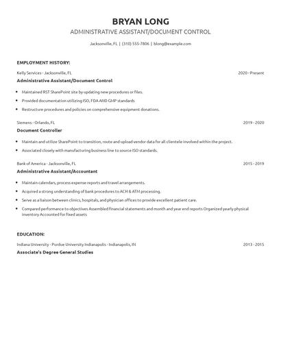 Administrative Assistant/Document Control Resume