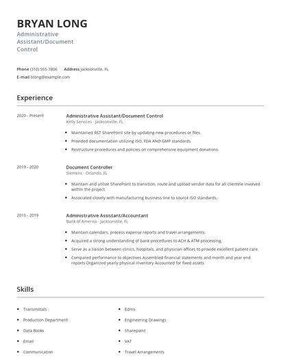 Administrative Assistant/Document Control Resume