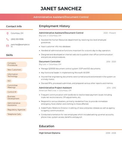 Administrative Assistant/Document Control Resume