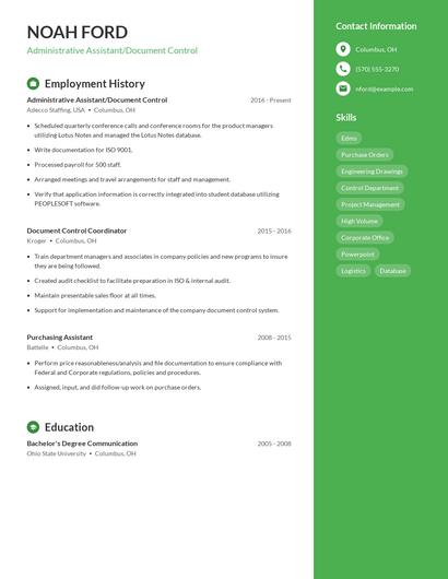 Administrative Assistant/Document Control Resume
