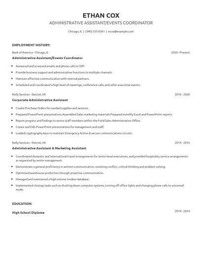 Administrative Assistant/Events Coordinator Resume