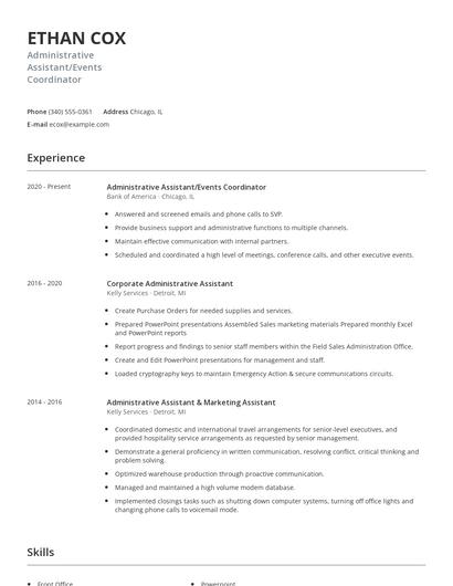 Administrative Assistant/Events Coordinator Resume