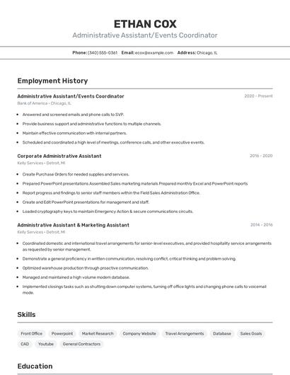 Administrative Assistant/Events Coordinator Resume