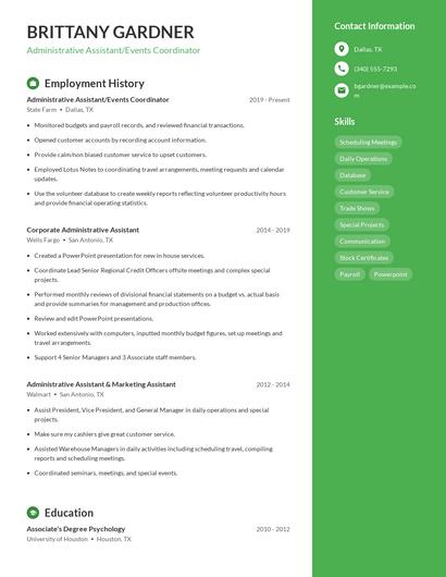Administrative Assistant/Events Coordinator Resume