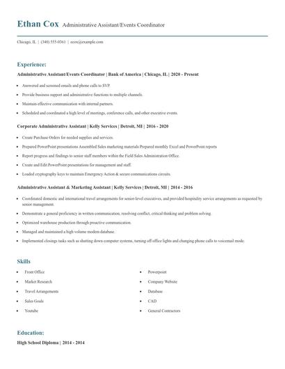 Administrative Assistant/Events Coordinator Resume