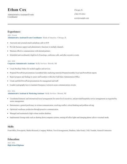 Administrative Assistant/Events Coordinator Resume