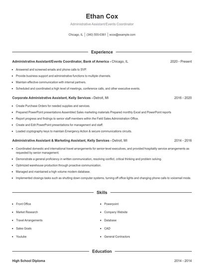 Administrative Assistant/Events Coordinator Resume